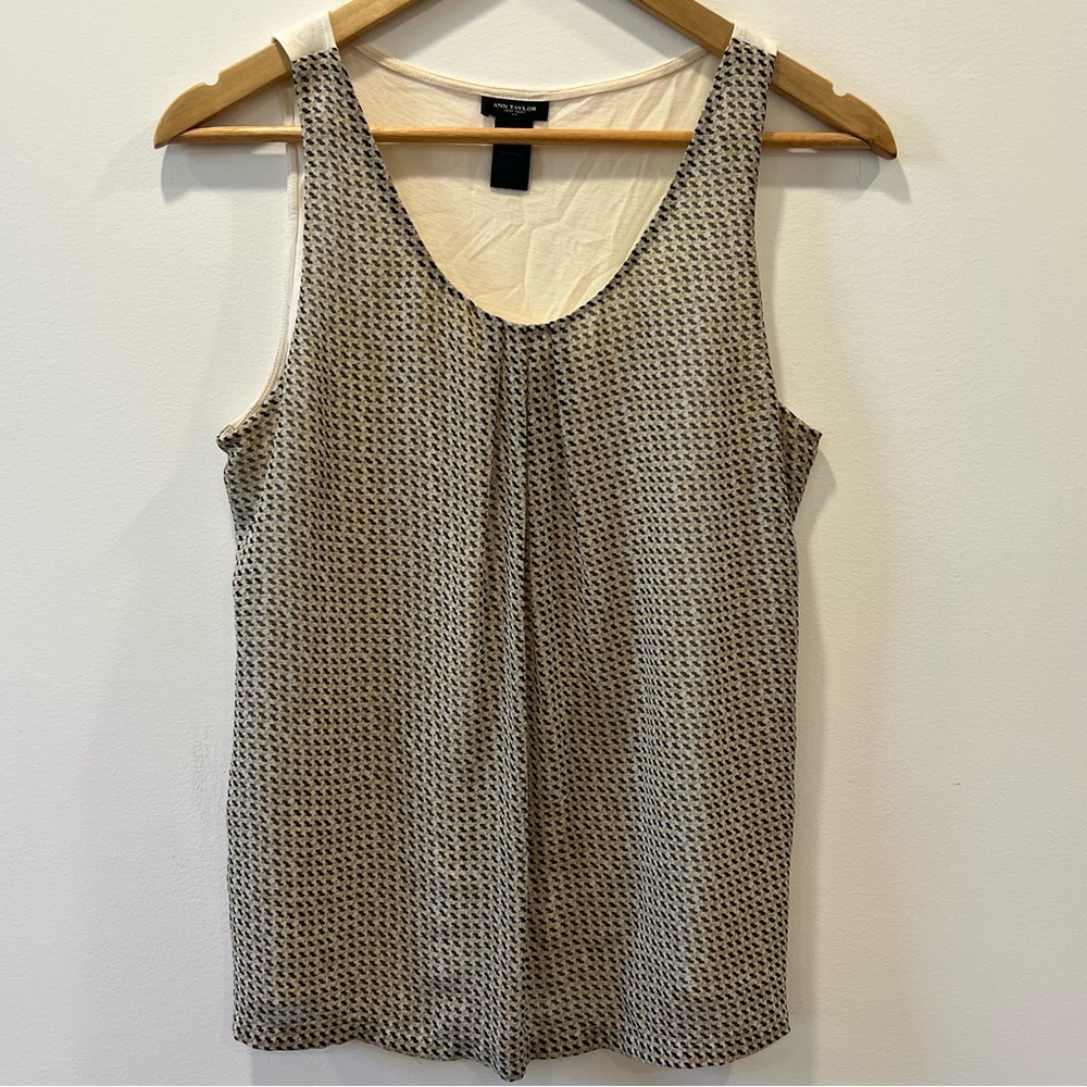 ✅Ann Taylor small S Black Cream Fitted Sleeveless Tank Top shell blouse office